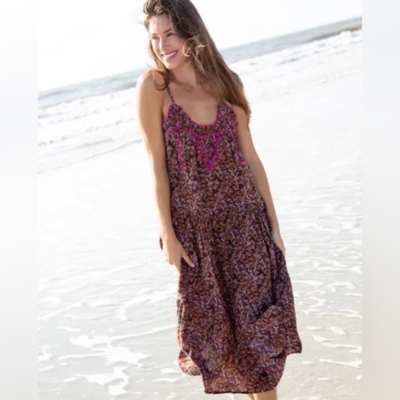 NWT Natural Life Harley Embroidered Floral Midi Sundress Brown/Fuchsia Size M - Picture 2 of 16